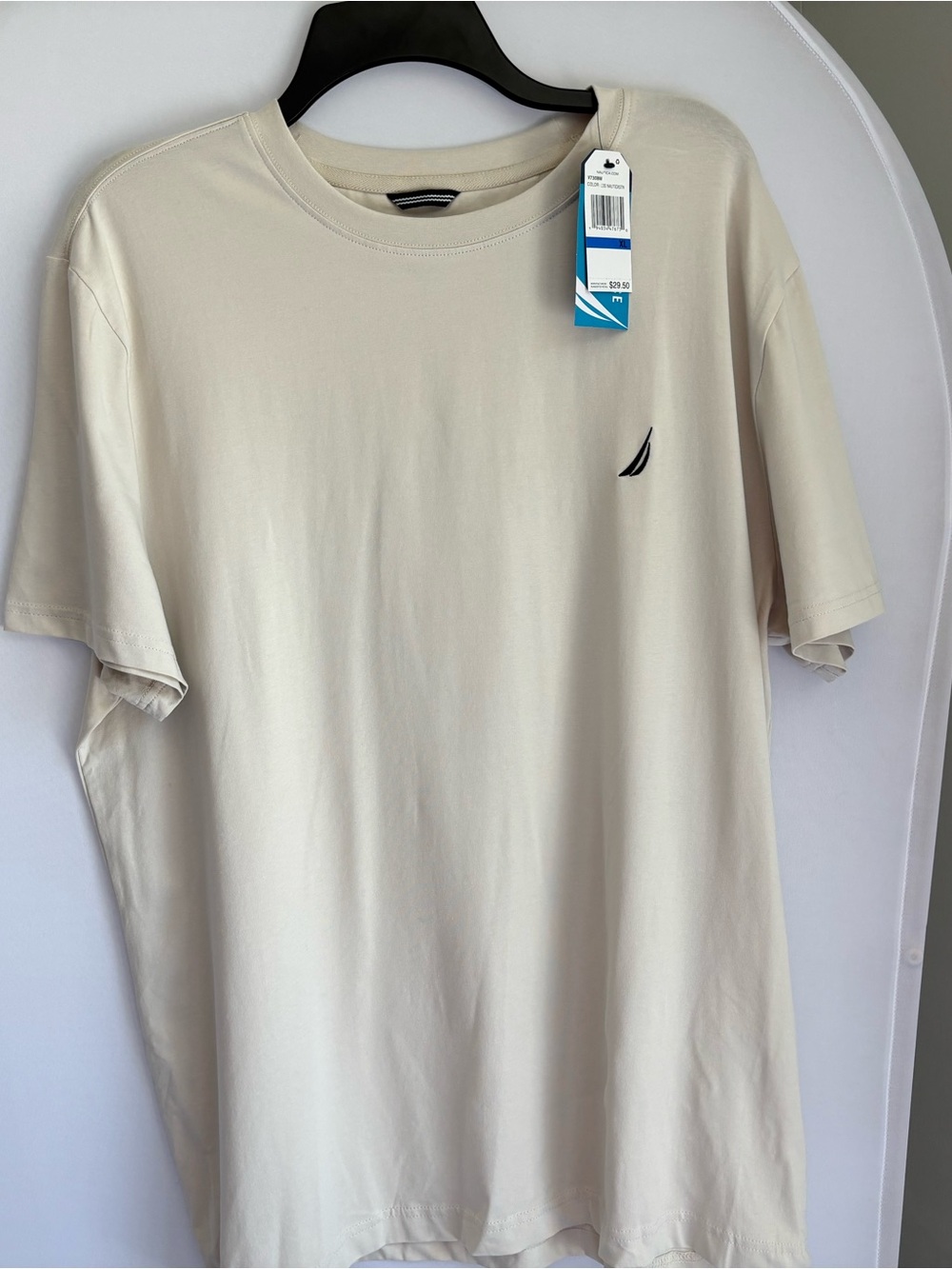 Nautica Men's Crew Neck Tee in Light Cream with Navy Logo